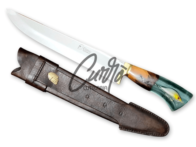 Faca Churrasco Elmo Cabo Híbrido Isca De Peixe Inox 10 Pol