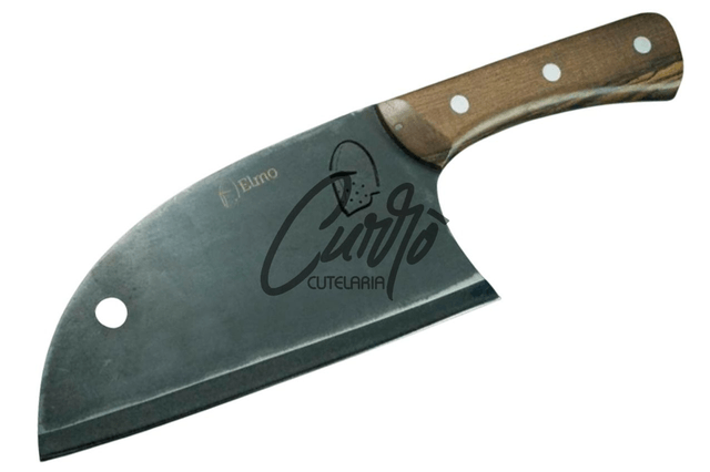Cutelo Sérvio Elmo Inox Brut Forge Madeira 8 Pol Bainha
