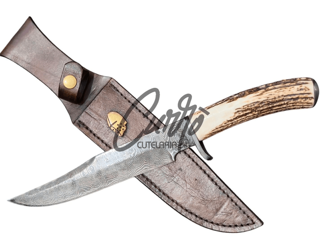 Faca Bowie Caça Elmo Edição Aço Damasco Cervo 58 Hrc 7 Pol