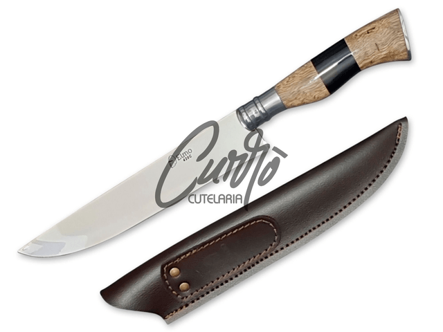 Faca Churrasco Elmo Inox Cabo Resina Tipo Madeira Chifre 9"