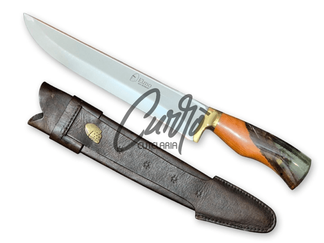 Faca Churrasco Elmo Cabo Híbrido Bala Aço Inox Bainha 10 Pol