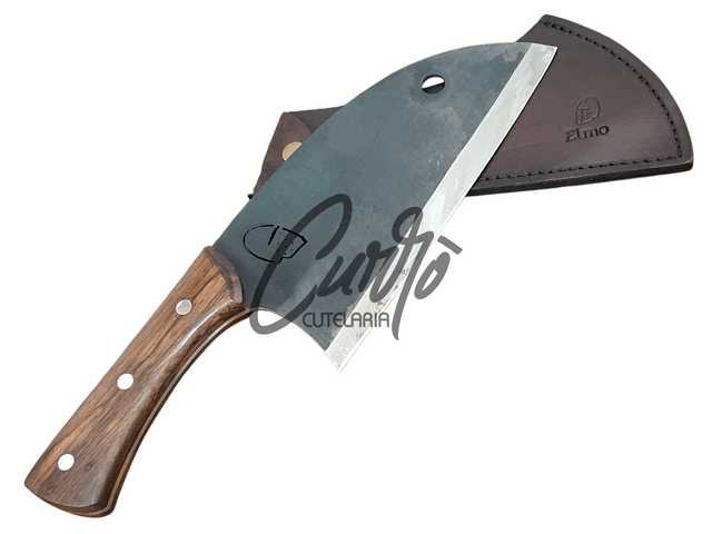 Cutelo Sérvio Elmo Inox Brut Forge Madeira 8 Pol Bainha
