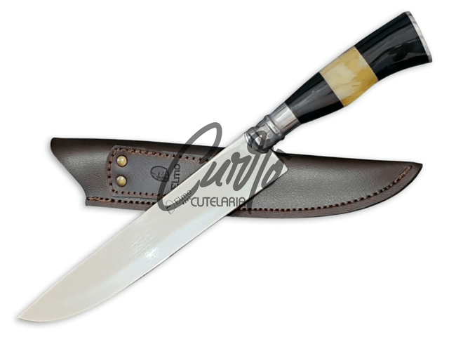 Faca Churrasco Elmo Inox Cabo Resina Tipo Chifre e Osso 9"
