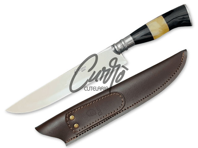 Faca Churrasco Elmo Inox Cabo Resina Tipo Chifre e Osso 9&quot;