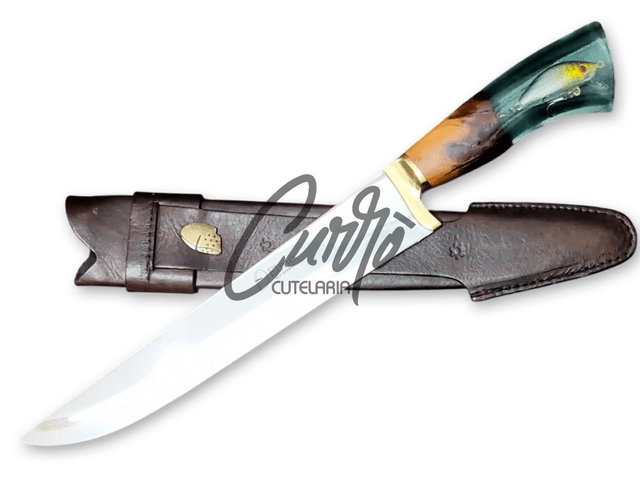 Faca Churrasco Elmo Cabo Híbrido Isca De Peixe Inox 10 Pol