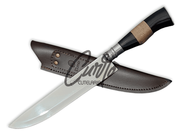 Faca Churrasco Elmo Inox Cabo Resina Tipo Chifre Madeira 9&quot;