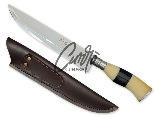 Faca Churrasco Elmo Inox Cabo Resina Tipo Osso e Chifre 9&quot;