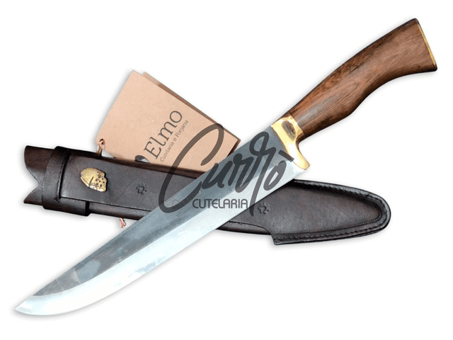 Faca Churrasco Elmo Brut Forge Cabo Madeira Nobre Bainha 10 Pol