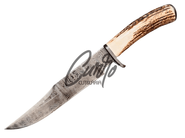 Faca Bowie Caça Elmo Edição Aço Damasco Cervo 58 Hrc 7 Pol