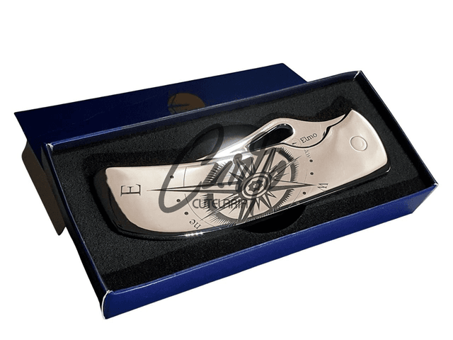 Canivete Monobloco Original Elmo Gravação Rosa Dos Ventos com Clipe de Bolso Aço Inox 420hc