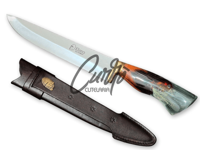 Faca Churrasco Elmo Cabo Híbrido Isca De Peixe Inox 8 Pol