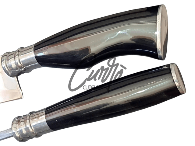 Conjunto Churrasco Faca Chaira Elmo Cabo Resina Tipo Chifre 9"