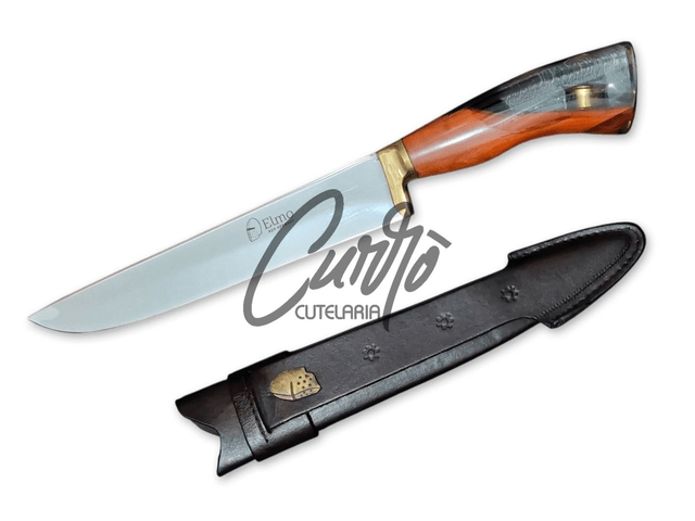 Faca Churrasco Elmo Cabo Híbrido Bala Aço Inox Bainha 8 Pol