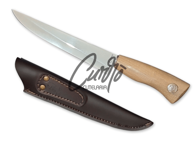 Faca Churrasco Elmo Aço Inox Cabo Madeira 7 Polegadas Bainha