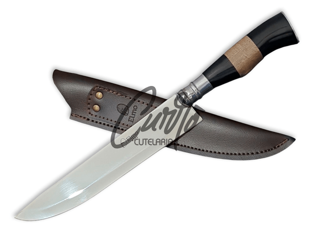 Faca Churrasco Elmo Inox Cabo Resina Tipo Chifre Madeira 9"
