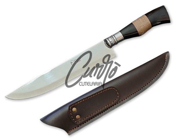 Faca Churrasco Elmo Inox Cabo Resina Tipo Chifre Madeira 9"