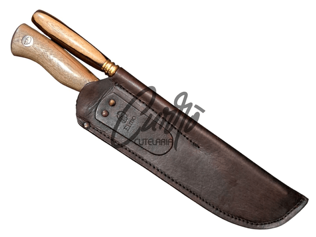 Conjunto Churrasco Faca Chaira Elmo Inox Cabo Madeira 10 Pol