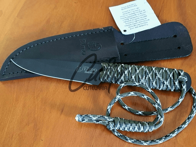Faca Artesanal Floresta Nº1 Elmo Aço e Cabo em Paracord Verde/Branco