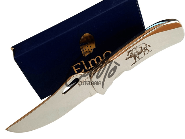 Canivete Monobloco Original Elmo Gravação Javali com Clipe de Bolso Aço Inox 420hc