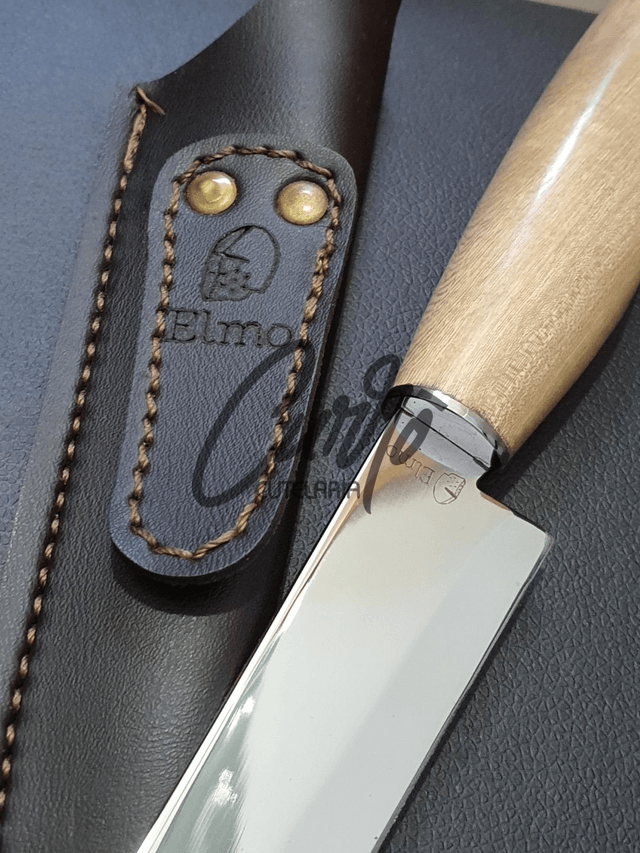 Faca Churrasco Elmo Aço Inox Cabo Madeira 7 Polegadas Bainha