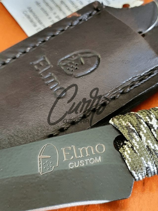 Faca Artesanal Floresta Nº1 Elmo Aço e Cabo em Paracord Verde/Branco