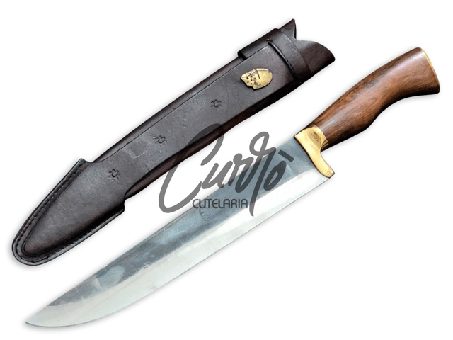 Faca Churrasco Elmo Brut Forge Cabo Madeira Nobre Bainha 10 Pol
