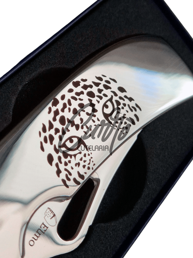 Canivete Monobloco Original Elmo Gravação Onça-pintada com Clipe de Bolso Aço Inox 420hc