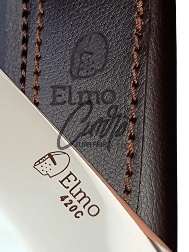 Conjunto BBQ Faca Chaira Elmo Cabo Resina Tipo Chifre Madeira 9"