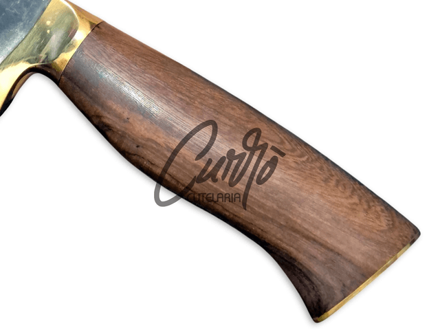 Faca Churrasco Elmo Brut Forge Cabo Madeira Nobre Bainha 9 Pol