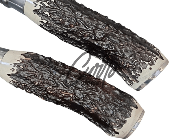 Conjunto Churrasco Faca Chaira Elmo Cabo Resina Tipo Cervo 9"
