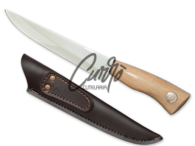 Faca Churrasco Elmo Aço Inox Cabo Madeira 7 Polegadas Bainha