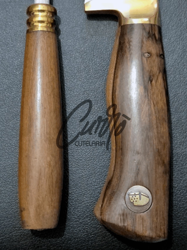 Conjunto Churrasco Faca Chaira Elmo Inox Cabo Madeira 10 Pol