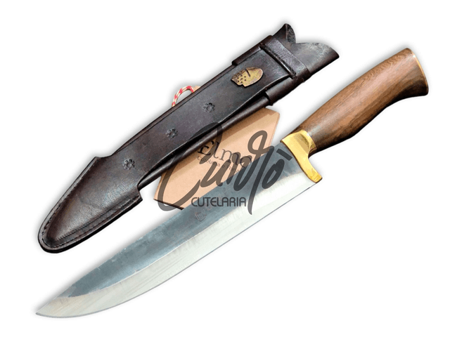 Faca Churrasco Elmo Brut Forge Cabo Madeira Nobre Bainha 9 Pol