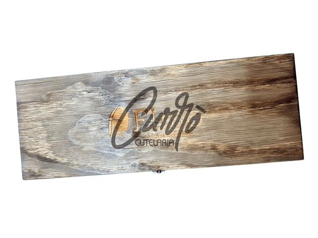 Conjunto Churrasco Elmo Faca Garfo Chaira Caixa Amadeirada 8"