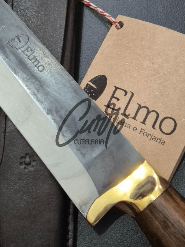 Faca Churrasco Elmo Brut Forge Cabo Madeira Nobre Bainha 10 Pol