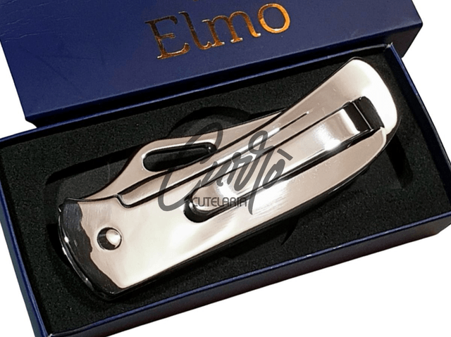 Canivete Monobloco Original Elmo Gravação Javali com Caçador com Clipe de Bolso Aço Inox 420hc