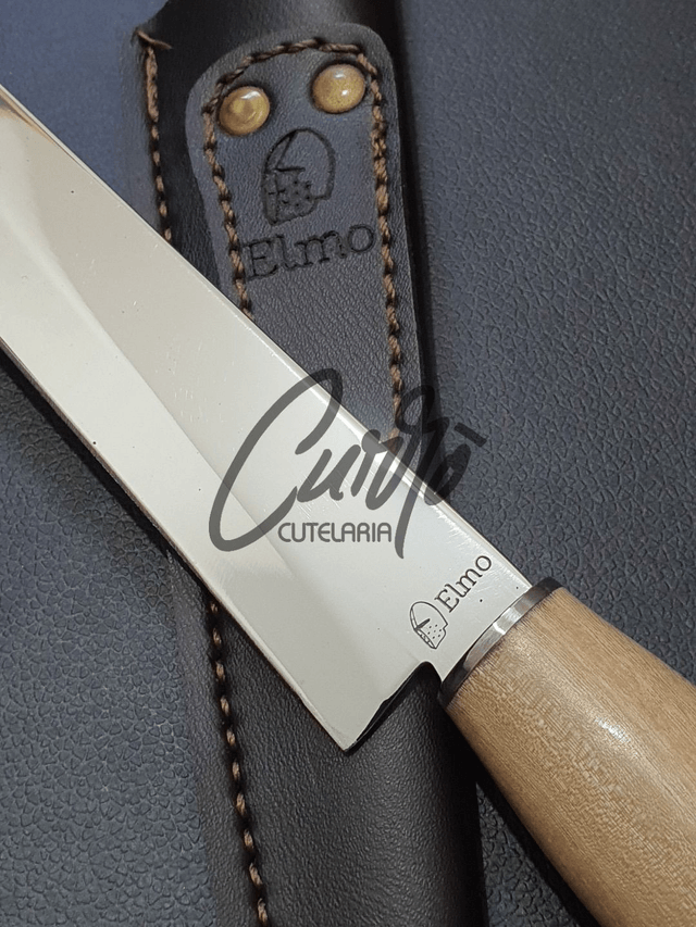 Faca Churrasco Elmo Aço Inox Cabo Madeira 7 Polegadas Bainha