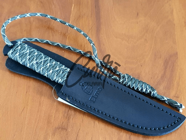 Faca Artesanal Floresta Nº1 Elmo Aço e Cabo em Paracord Verde/Branco