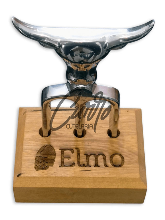 Tridente Churrasco Cabeça De Touro Elmo Com Suporte De Madeira